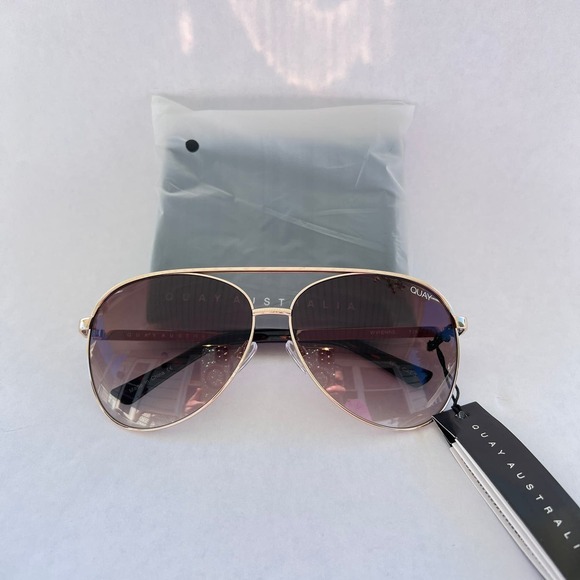 New Quay Vivienne Oversized Aviator Sunglasses Gold Brown Rare - Picture 3 of 8